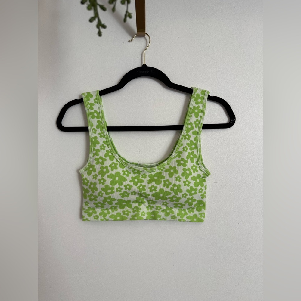 Mono B Lime Floral V-Neck Top